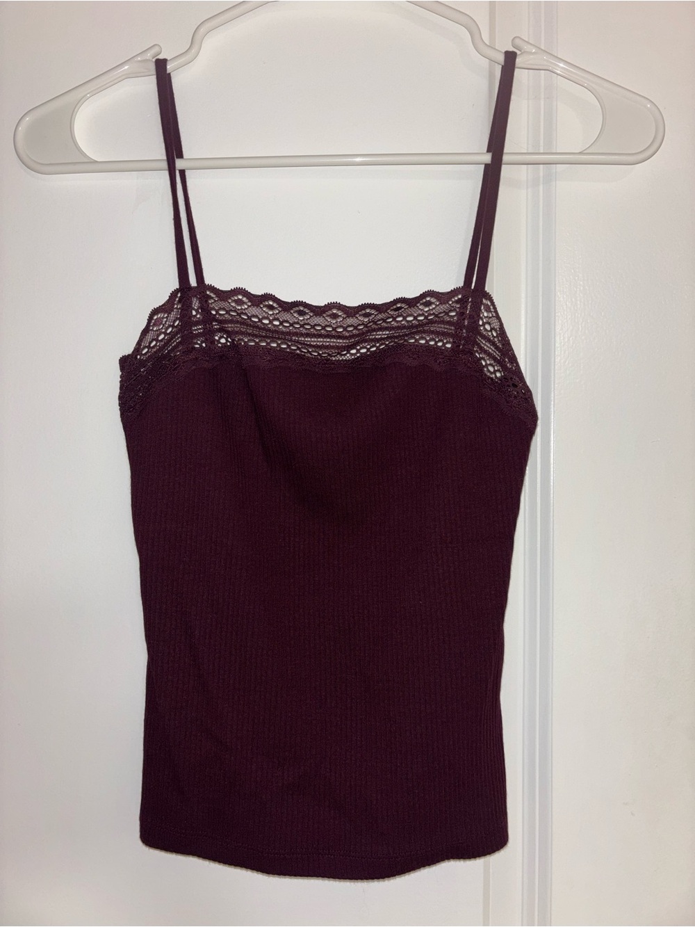 Madewell Burgundy Lace-Trim Ribbed Cami Tank